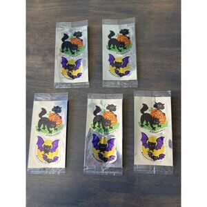Vintage 1984 Hallmark Halloween Stickers Sealed 5 packs Black Cats and Bats